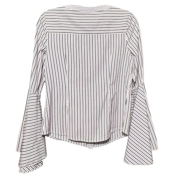 MILLY Michelle Flare Sleeve Striped Button Down Classic Designer Blouse Size 4 - Picture 7 of 9